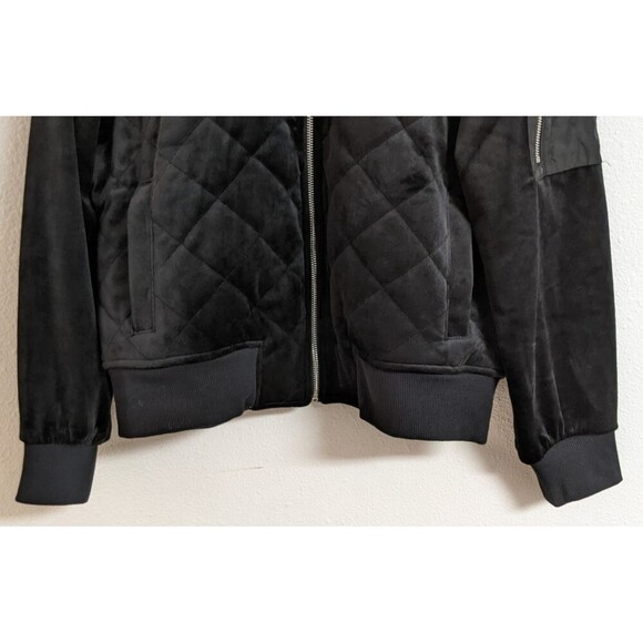 Women's CALVIN KLEIN Black Velour Quilted Full Zip Moto Jacket M - Picture 5 of 12